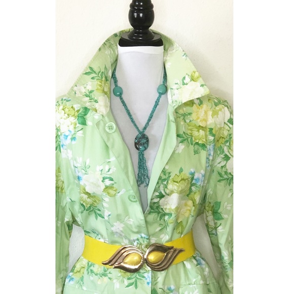 Michael Kors Reversible Green Floral Trench Coat - Picture 5 of 7